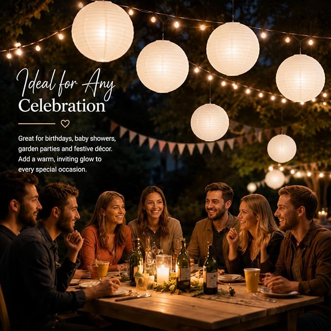 LIHAO 10 Pack White Paper Lanterns, 6/8/10/12 Inch, Wedding Party Decor | Chinese Lanterns, Round Paper Lamp Decoration, Hanging Decor, Birthday New Year, Outdoor Indoor Use