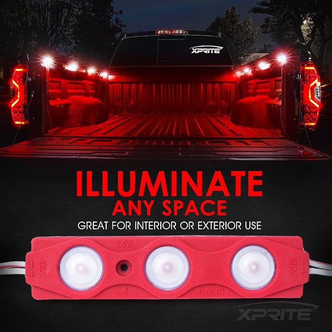 Xprite Red LED Truck Bed Light Kits Rock Lights with On/Off Switch, for Pickup Footwells, Running Boards, Cargo, Under Car, Tonneau Cover, Rail Lighting