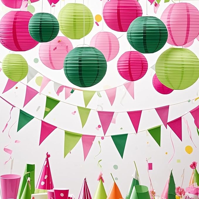 Green and Pink Party Decorations,12pcs Paper Lanterns for Birthday Baby Shower Wedding Party Decorations