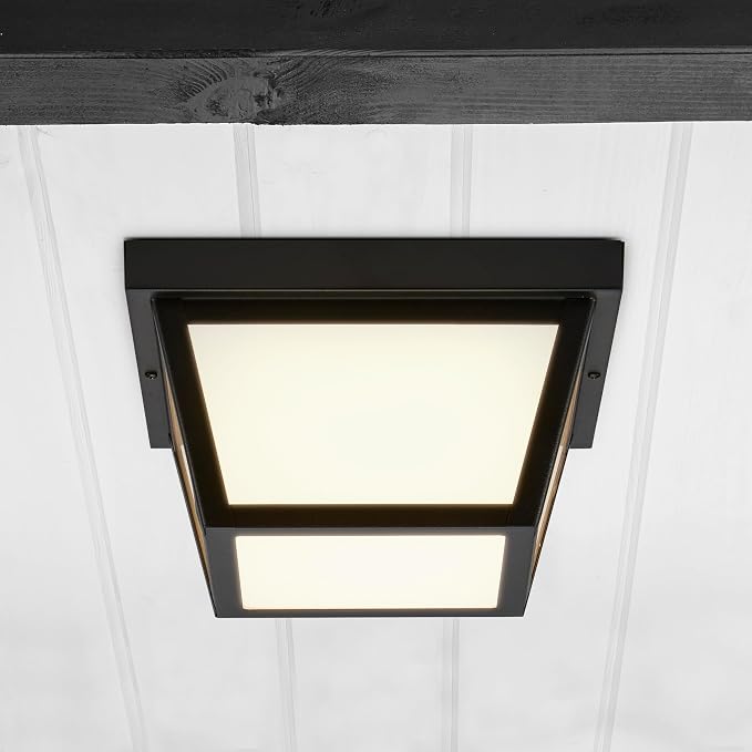 Maxxima 9" Black LED Outdoor Porch Ceiling Light Fixture, 1000 Lumens 3000K | Frosted Lens, 3000K Warm White, Wet Rated, Ideal for Entryway, Patio, Home Exterior