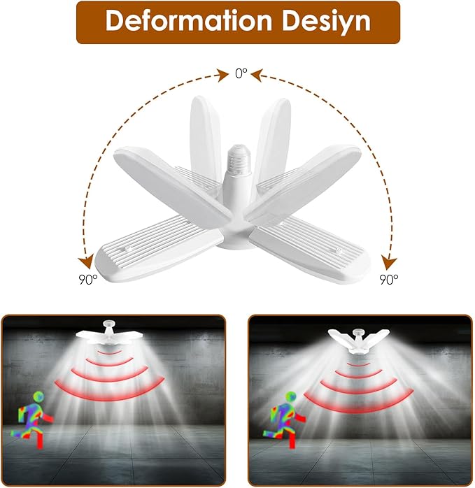 YWD LED Garage Light Motion Sensor, E26/E27 Screw-in Ceiling Mount LED Motion Activated Light for Garage/Shop/Porch - 60W 6000LM 6500K