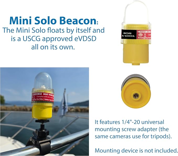 Sirius Signal A-1001 SOS LED Mini Beacon Distress Signal - USCG Approved | Electronic Boat Flare Replacement, Bright White Light + Infrared, Includes Mount, Daytime Flag & Whistle, Storage Handle