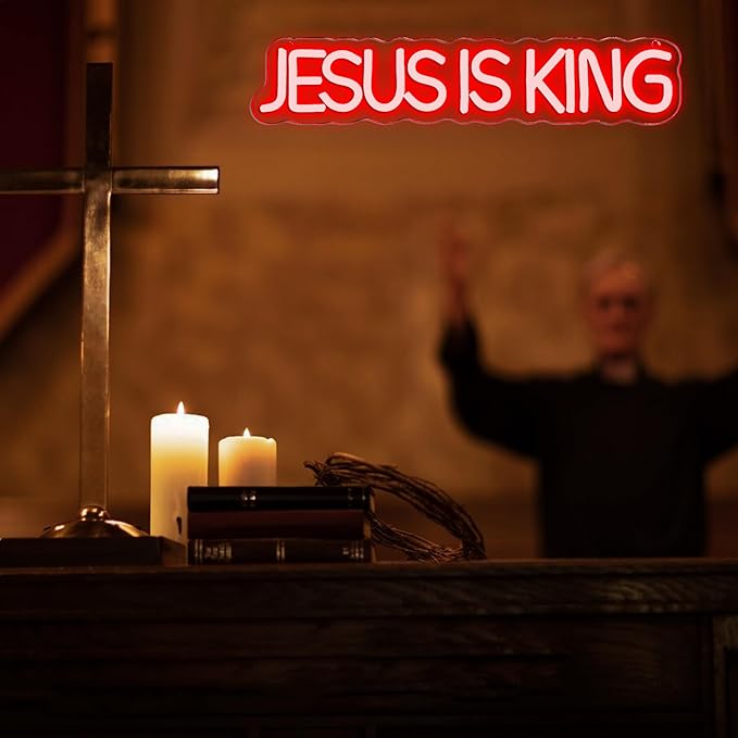 Mutank Jesus is King Neon Sign, Christian Neon Light USB Powered Dimmable LED, for Easter Church Religious Bible Verse Church God Christian Faith Based Sign Inspirational Christian Gifts(15.7*3.1 In)