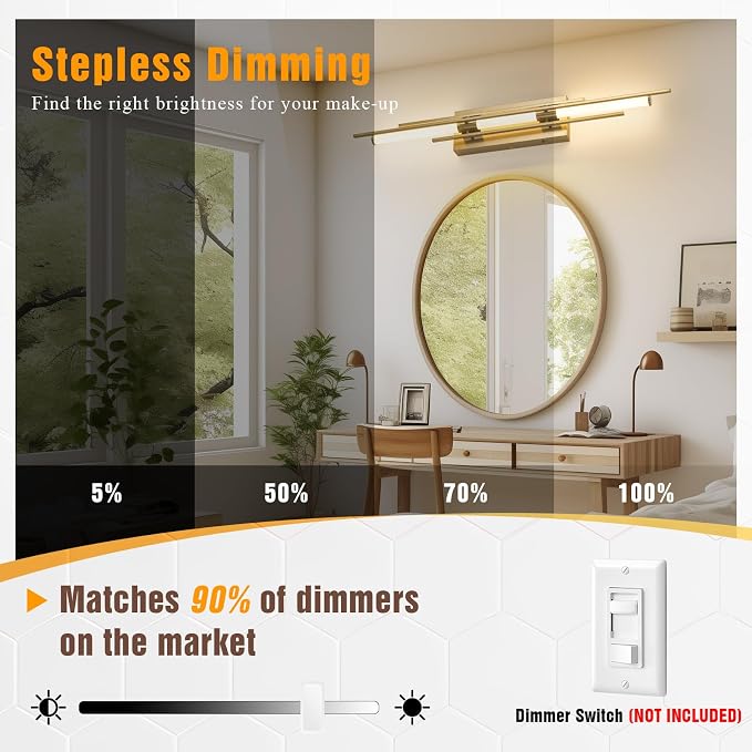 Gold LED Vanity Light 31IN Modern LED Bar Wall Light Over Vanity Mirror Hardwired Picture Light Dimmable Bathroom Wall Mount Lighting 5CCT(3000K/3800K/4500K/5200K/6000K)