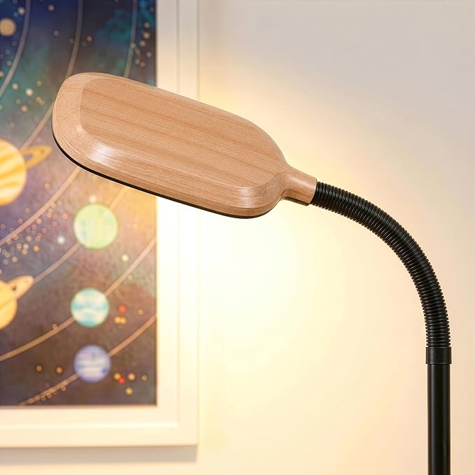 Brightech Litespan - LED Floor Reading Lamp, Modern Wooden Style, Adjustable Gooseneck, 850-950 Lumens, 12W, 3-Year Warranty