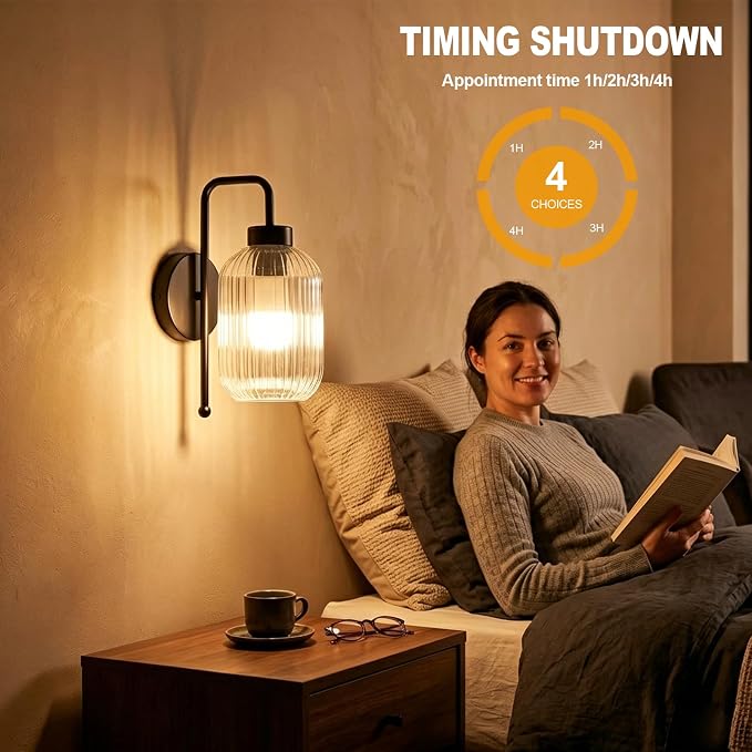 LAMSU Black Battery Operated Wall Sconces Set of 2, Wireless Wall Lights with Remote and Color Temperature Bulb, Rechargeable Cordless Wall Lamps with Clear Glass Shade for Bedroom Living Room