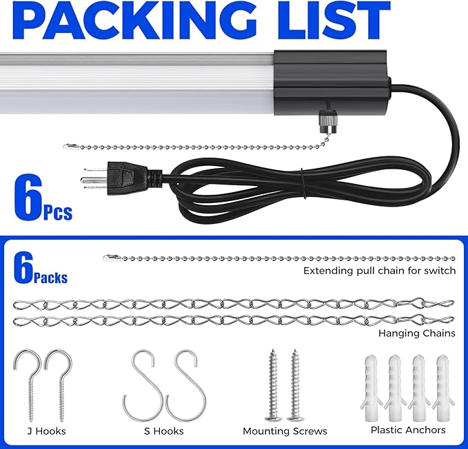 Barrina BS84 LED Shop Lights for Workshop 4FT, 84W, 10000LM, 6500K Linkable Light Fixture for Garage, Basement, Hanging or Flush Mount, 6 Packs
