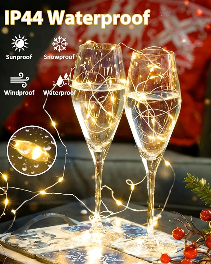 4 Pack 60LED Christmas Battery Operated Fairy Lights with Remote, 8 Modes String Lights with Timer, Dimmable, Memory Function, Waterproof Twinkle Lights for Outdoor Indoor Christmas Decor(Warm White)