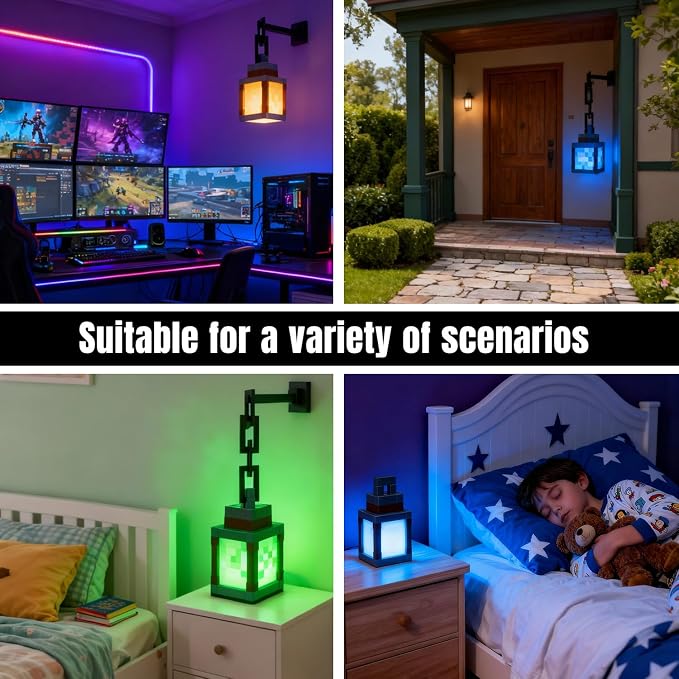 LOUHH Pixelated Lantern Night Light, 16 Color LED Wall Night Light with Remote Control - Rechargeable Retro Pixel Style Table Lamp for Game Room Kids Room Decor and Children's Gifts