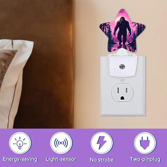 Bigfoot Night Light for Kids,Purple Forest Night Lights Plug Into Wall, Lightweight Dusk to Dawn Light Sensor Warm Nightlights for Girls Boys Bedroom Nursery Basement