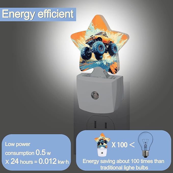 Cartoon Truck Nightlight,Cool Vehicle Cars Star Night Lights Plug into Wall Decorations for Bedroom Bathroom,Dusk to Dawn Sensor Kitchen Hallway Stairs Energy Efficient Desk Lamp