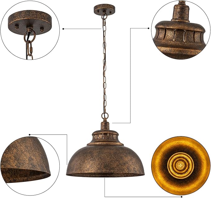 Lingkai Industrial Barn Pendant Lights,15.74" Farmhouse Hanging Light Fixtures with Adjustable Chain, Rustic Dome Pendant Lighting for Kitchen Island, Dining Room, Living Room, Hallway