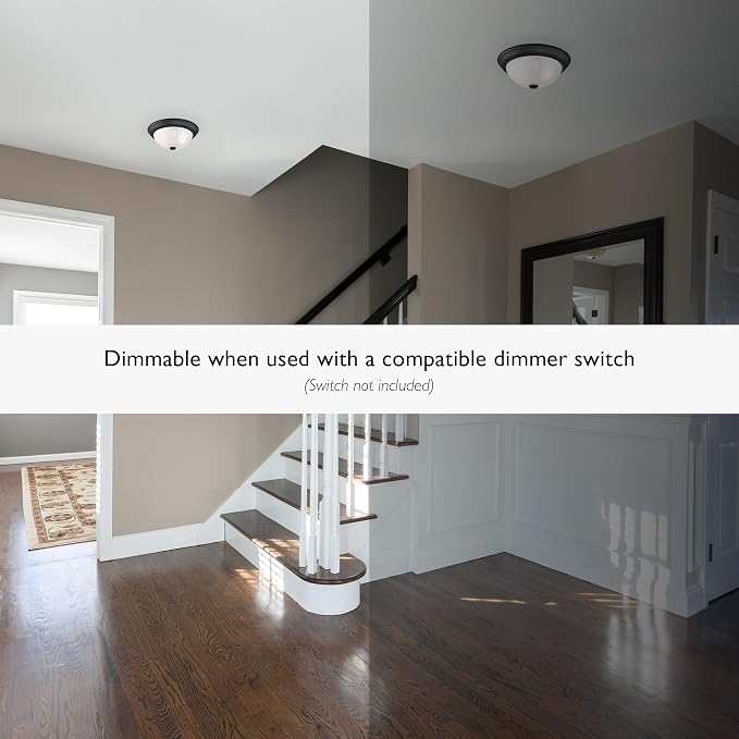 Design House, 2 Pack, 2-Light Indoor Dimmable Ceiling Light, Alabaster Glass Shade, Matte Black, 11.25 in W x 4.75 in H, Interior Lighting, Item 588251 | Dimmable, Ceiling Mount, Traditional, Steel, 2-Pack, Lighting, 588251