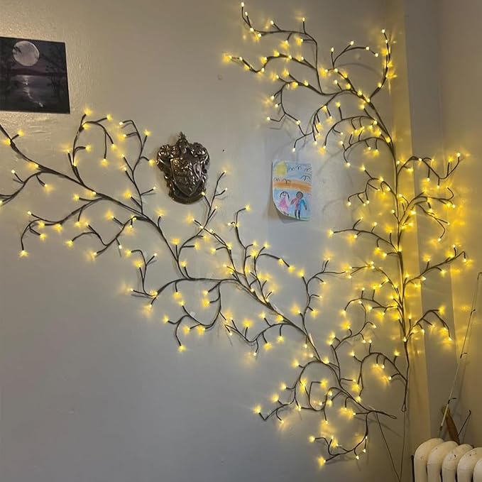 2Pcs Enchanted Willow Vine Lights with Remote, Christmas Swags Decorations Indoor Room Decor, 18 Branches 144 LEDs Lighted Willow Vine Lights for Walls Bedroom Home Decor