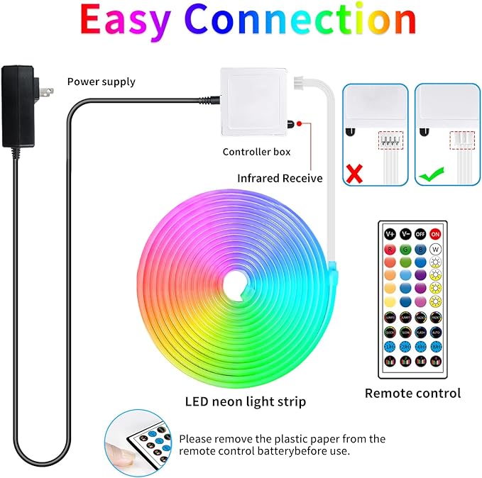 50ft LED Neon Lights with Remote and APP Control, IP65 Waterproof Flexible Neon Strip Lights 24V RGB LED Rope Lights for Bedroom,Living Room,DIY Decoration（with Snap &Screws） | Flexible Neon Strip Lights 24V RGB LED Rope Lights for Bedroom,Living Room,...