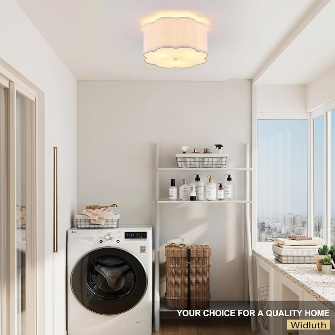 13" Modern White Semi Flush Mount Ceiling Light Fixture, 3-Light | White Linen Petal Shade, Modern Style For Bedroom, Hallway And Kitchen; Close-To-Ceiling, E26, Dimmable, Easy Install