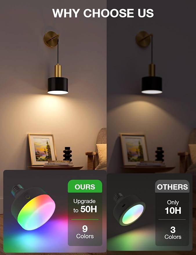 Battery Operated Wall Sconce Set of 2, Gold & Black Wireless Rechargeable Wall Lights with 5200mAh Dimmable Detachable Bulbs and Remote, 9 Colors Sconces Wall Decor for Bedroom Living Room