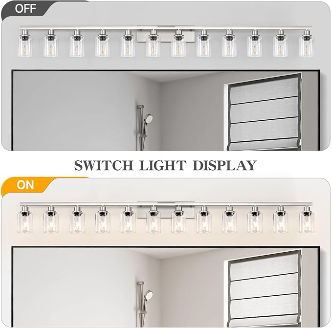 Brushed Nickel Bathroom Vanity Light, 12 Light Brushed Nickel Bathroom Lighting fixtures Over Mirror, Brushed Nickel Bathroom Vanity Lights Wall Lighting for Mirror Bedroom, Living Room