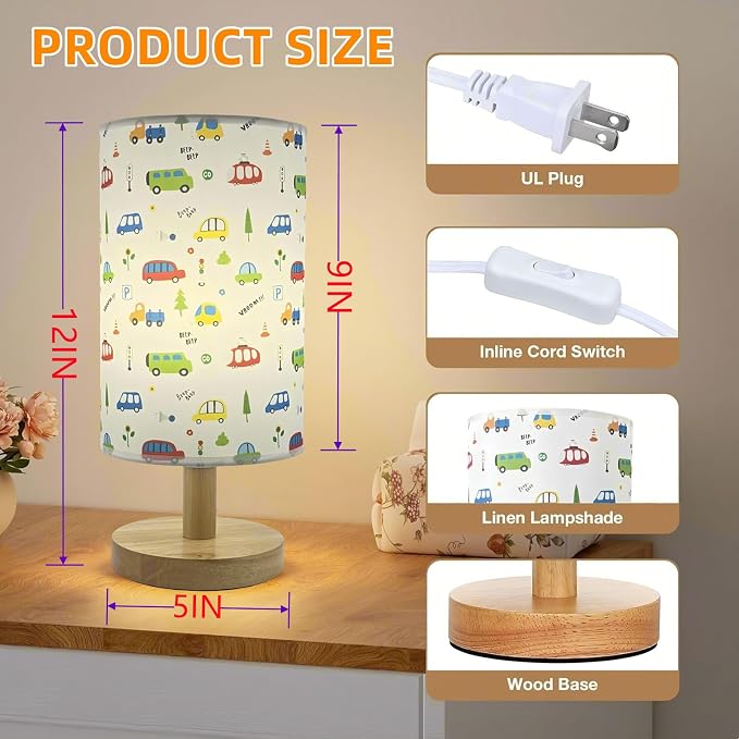 Kids Table Lamp for Bedroom Boys LED Desk Lamps for Kids Room Car Lamp | 3 Color Modes Cute Nightstand Night Light with Cartoon Design Bedside Lamp for Living Room Nursery Decor Car Gift for Boys