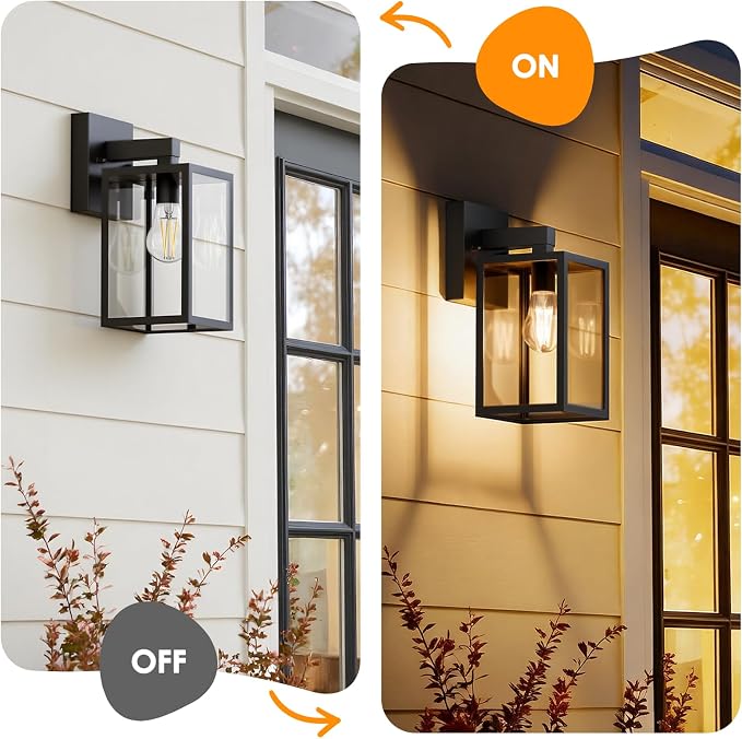 Outdoor Wall Light Fixture, Black Porch Lights, 2 Pack | Waterproof, Anti-Rust, E26 Socket, Exterior Wall Mount Lamps, Front Door Lighting, Outside Patio Sconce Lantern, Garage