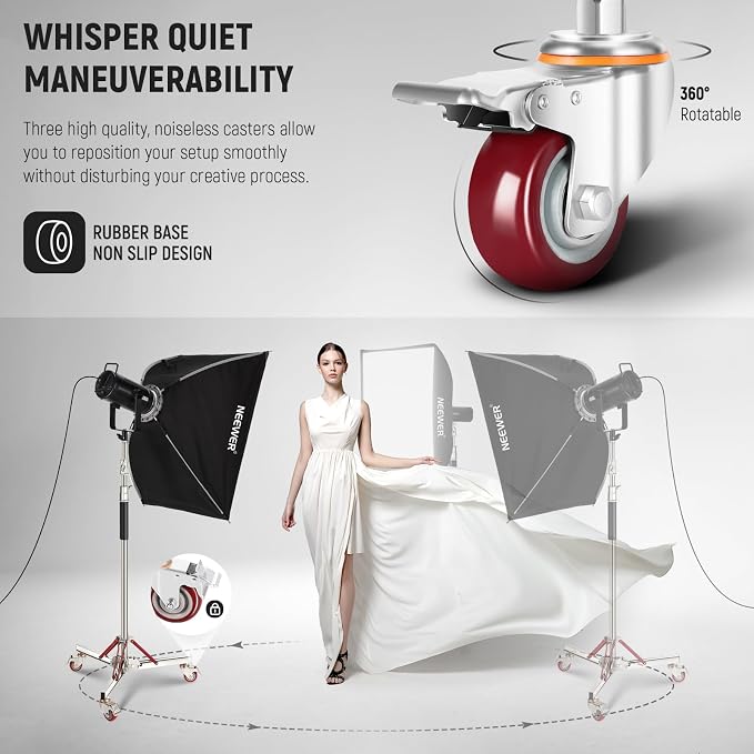 NEEWER 10ft Heavy Duty Air Cushioned Light Stand with Casters, Adjustable Tripod Stand, Stainless Steel Photography Wheeled Stand for Studio Flash Softbox Monolight Reflector, SC305AW | Adjustable Tripod Stand, Stainless Steel Photography Wheeled Stand...
