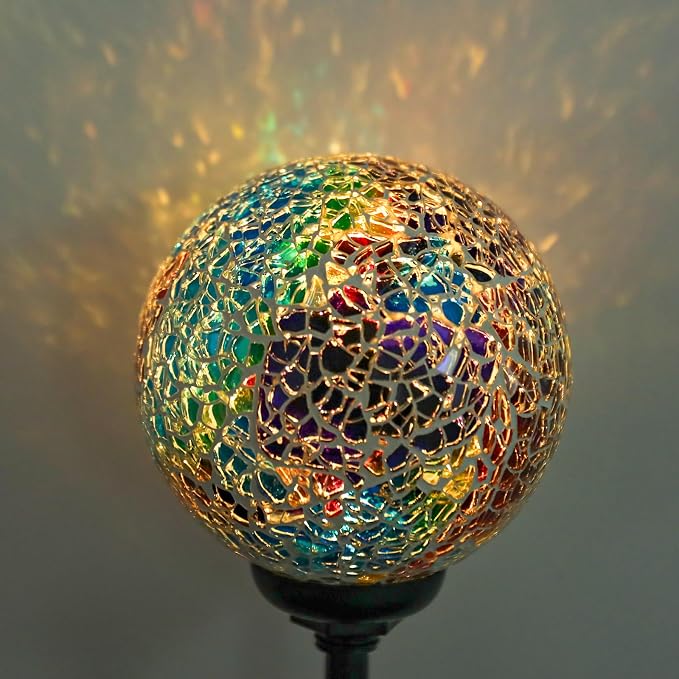 VCUTEKA Decorative Solar Garden Lights, 3.5" Mosaic Globe Outdoor Stake | Mosaic Glass Globe Design, Solar LED Light, Waterproof Design, Auto On/Off and Metal Stake Design for Lawn and Patio