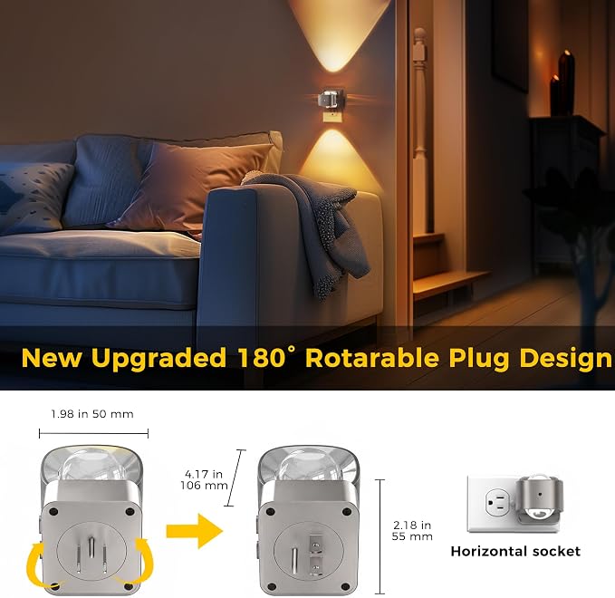 L LOHAS LED Night Light Projector, Night Lights Plug into Wall Light Sensor | Dusk to Dawn Sensor, Silver Swivel Nightlight for Kids, Soft White Ambient Lighting for Bathroom, Gaming Room,2 Pack