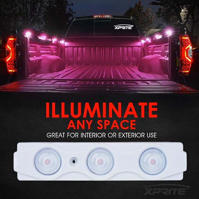 Xprite Pink LED Truck Bed Light Kits with On/Off Switch, for Pickup Exterior Interior Rock Neon Lights, Footwells, Running Boards, Cargo, Underglow, Tonneau Cover, Rail Lighting - 8 PCs