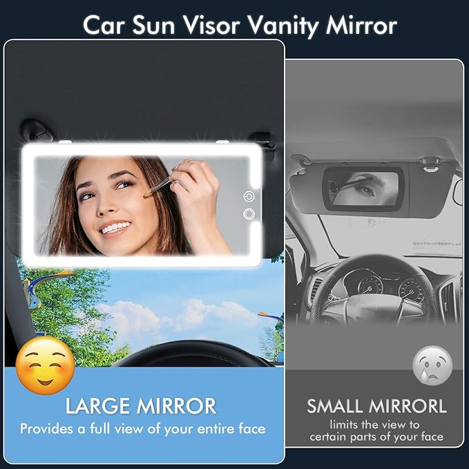 Led Sun Visor Vanity Mirror,Upgraded Large Car Mirrors with Lights,Dimmable Light up Vanity Makeup Mirror for Car,Rechargeable Universal Rear View Visor Mirrors (White)