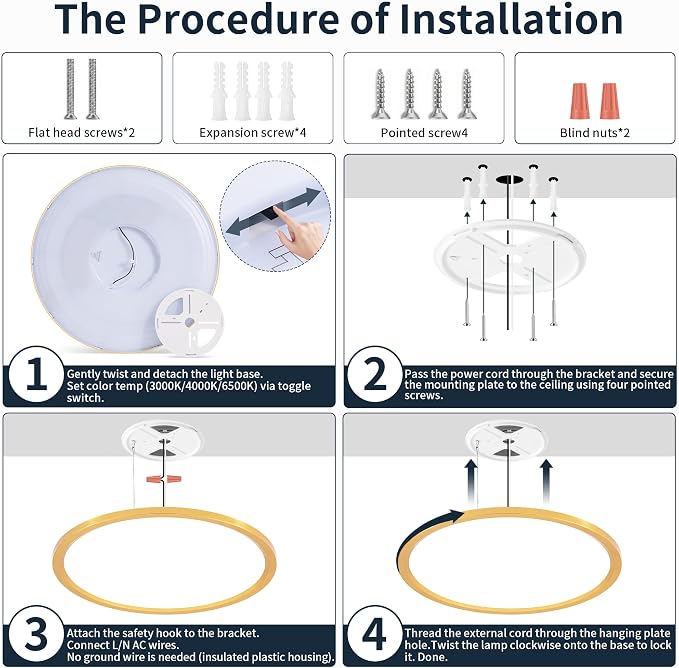 MOONSEA 20 Inch Flush Mount LED Ceiling Light Fixture 42W Golden | Adjustable 3000K/4500K/6000K, 4200LM Bright Kitchen Light Fixture, 10-100% Brightness Adjustable, 0.98in Low Profile