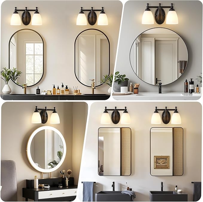 2 Lights Bathroom Vanity Light, Black Bath Vanity Light Modern Bathroom Vanity Lights Vintage Style for Living Room Cabinet Bedroom About Mirror