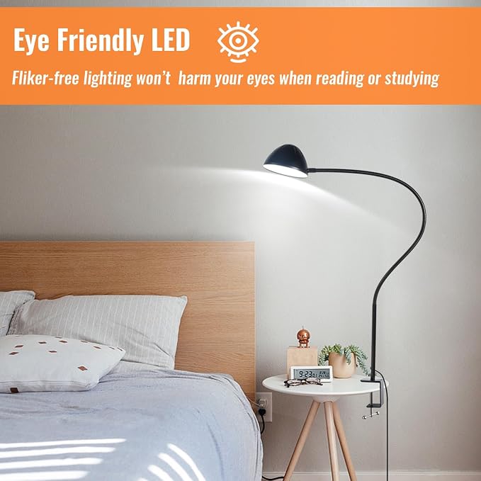 Long Gooseneck Clamp Lamp, Clip Desk Lamp with Clamp, 10W, 1100 LMS, 3 Color Modes, 10 Brightness Levels, 31 Inches Long Flaxible Gooseneck, Perfect for Craft, Reading, Home, Office