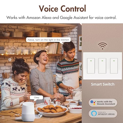 Smart Light Switch Compatible with Alexa and Google Assistant, WiFi Controlled, Schedule and Remote Access, Neutral Wire Required (3 Gang Smart Switch)