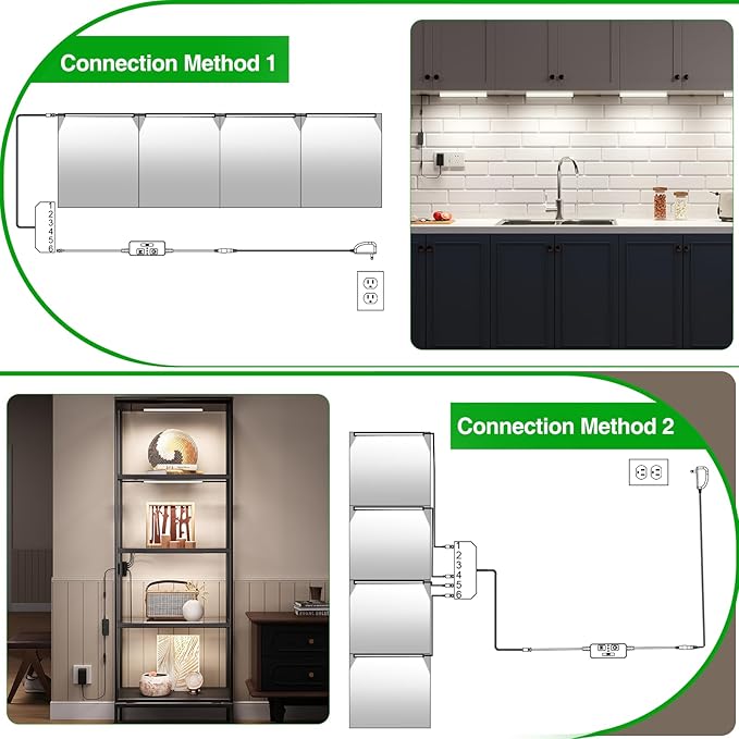 AIBOO Under Cabinet Lighting, Timer & CCT 2700-6000K with Slider Dimmer, Plug-in 12Inch 12W Lights for Curio Cabinet, Kitchen, Bookshelf (4 Bars Kit)