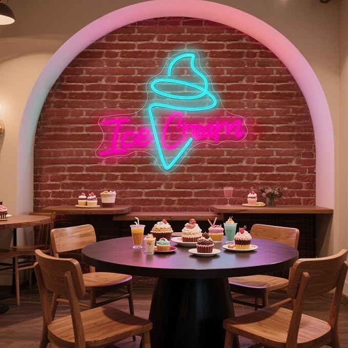 Ice Cream Neon Sign USB Dimmable Letter Light for Store Cafe Shop Decor | Adjustable Brightness Ice Cream Light Up Sign for Business Office Bedroom Restaurant Drink Shop Wall Decoration