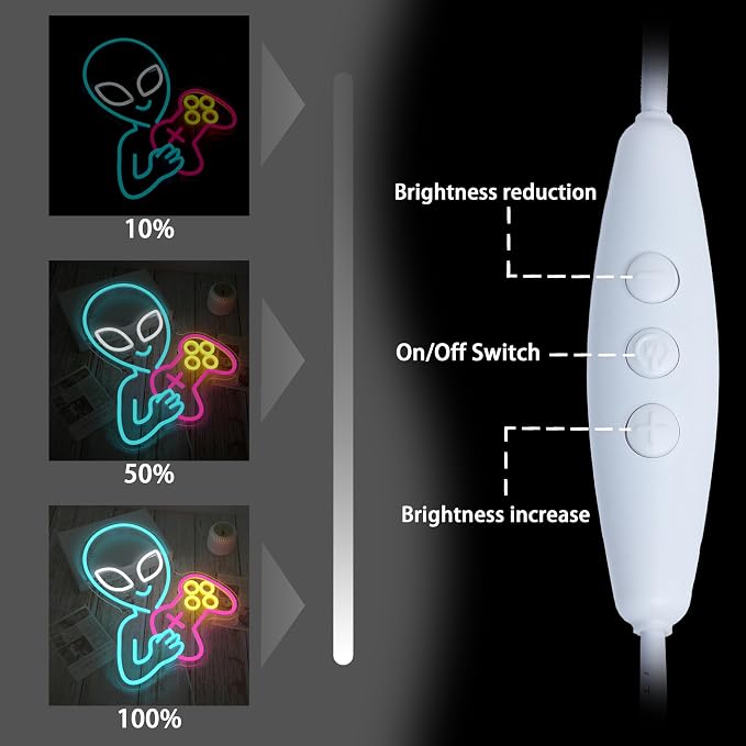 Alien Game Neon Sign Ice Blue Alien Neon Light for Wall Decor Dimmable Game Neon Sign Gaming Controller Light Up Sign for Bedroom Bar Room(16.14 * 12.8)