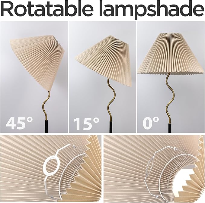 KUNJOULAM Modern Pleated Floor Lamp, Black Pole Floor Lamps, Simple Design Tall Lamp with Adjustable Beige Lampshade, Standing Lamp for Living Room, Bedroom, Office, Home (Without Bulb)