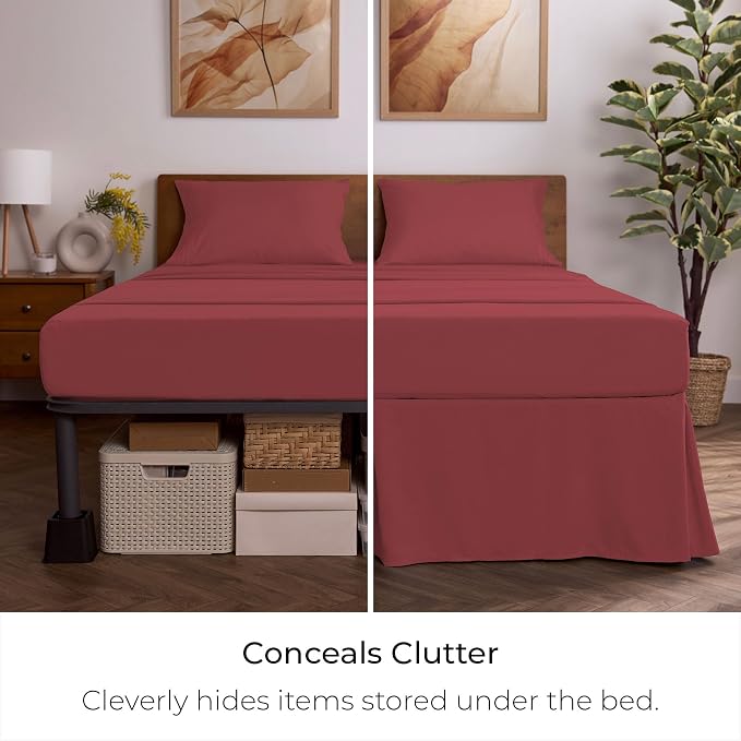 Mellanni Bed Skirt King Size - Tailored Drop Bed Skirting | 15-Inch Pleated Dust Ruffle - Hotel Luxury Bedding - Wrinkle, Fade, Stain Resistant - 1 Bedskirt (King, Brick Red)
