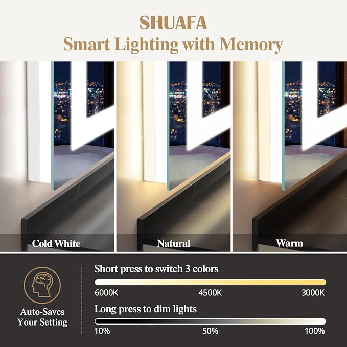 28X36 Inch Frontlit+ Backlit LED Bathroom Mirror with Lights | Bathroom Vanity Mirror for Wall, Ultra-Clear Tempered Glass, Shatter-Proof, Anti-Fog and Memory Function, ETL Listed