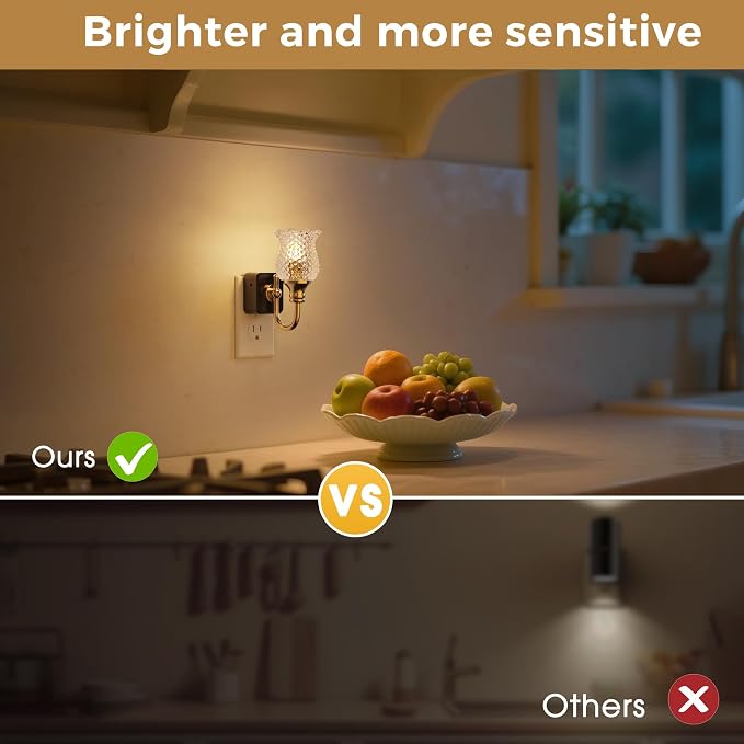 L LOHAS LED Night Light,Decor Night Lights Plug into Wall | 3000K Soft White LED Floral Night Lights with Auto Sensor, 0-100lm Adjustable Brightness, for Hallway Bedroom Stairway