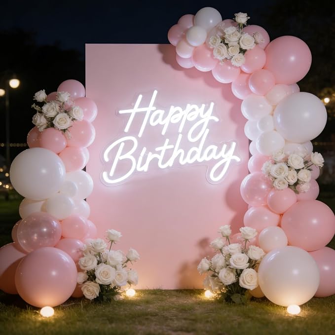 Happy Birthday Neon Sign for Wall Decor, LED Happy Birthday Light Up Sign, Dimmable Happy Birthday Neon Lights for Backdrop All Birthday Party Decoration, USB Powered White