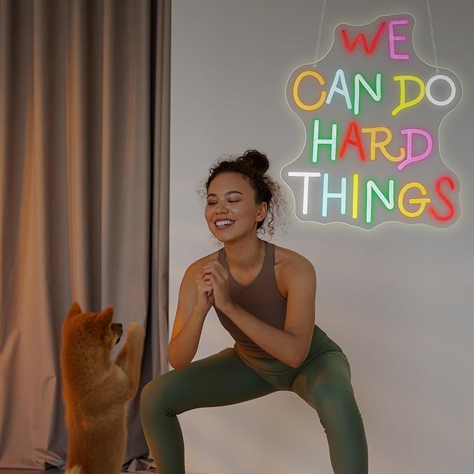 Neon Sign - HSJNJKFU We Can Do Hard Things Neon Signs for Wall Decor Led Light up Signs for Classroom, Office, Party, Bedroom, Room Home Decor, Led Sign USB Powered