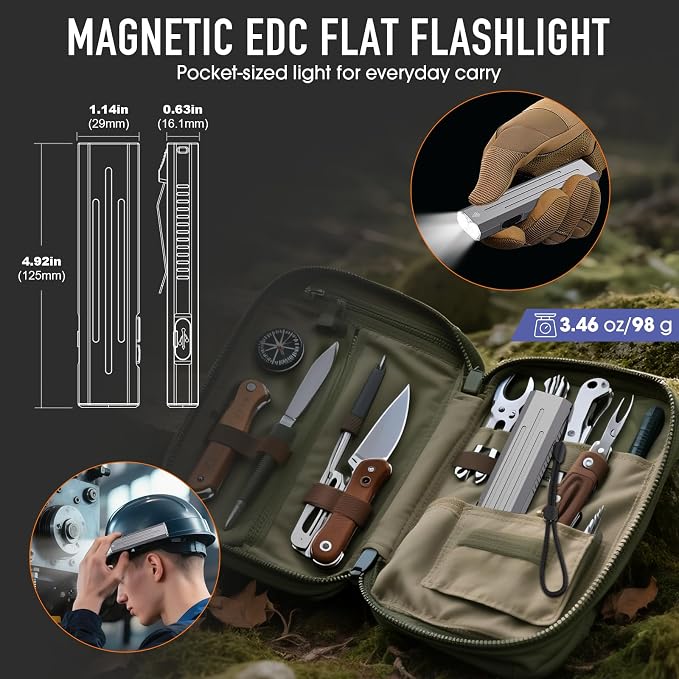 2pack Rechargeable EDC Flashlight - Emergency One Click Strobe Mode, 1600 High Lumens Portable Pocket light Mini Flashlight , Magnetic Small EDC Slim Flat Flashlight for Working Camping Repairing Grey