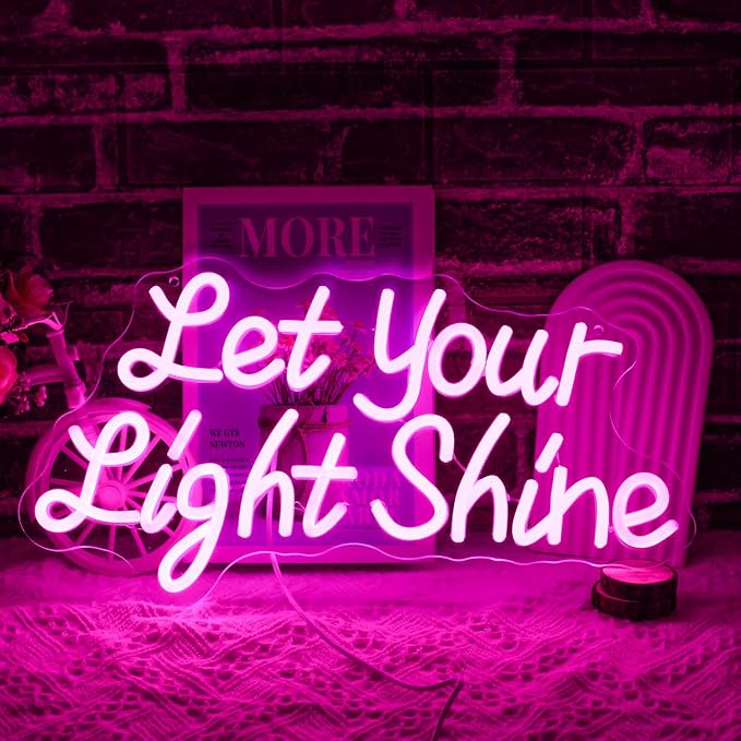 Let Your Light Shine Neon Sign for Wall Decor, Bible Verse Jesus Neon Light, Dimmable Letter Light Up LED Sign for Prayer Room, Religious Christian Room Decoration