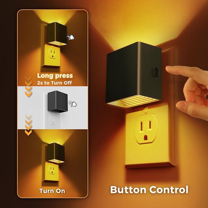 L LOHAS LED Plug in Night Light with Motion Sensor and Dusk to Dawn Sensor | LED Night Light Brightness Adjustable,1800K Amber, Nightlight for Bathroom Hallway Kitchen 2 Pack