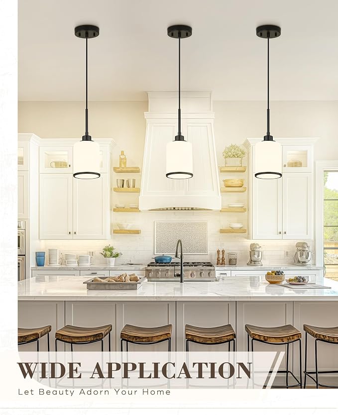 Beionxii 3 Pack Pendant Light Fixtures, Black Pendant Lights Kitchen Island | Farmhouse Pendant Lighting, Modern Hanging Pendant Light for Bathroom Kitchen Island Dining Room Bedroom Entryway,BX-PL02MB-3
