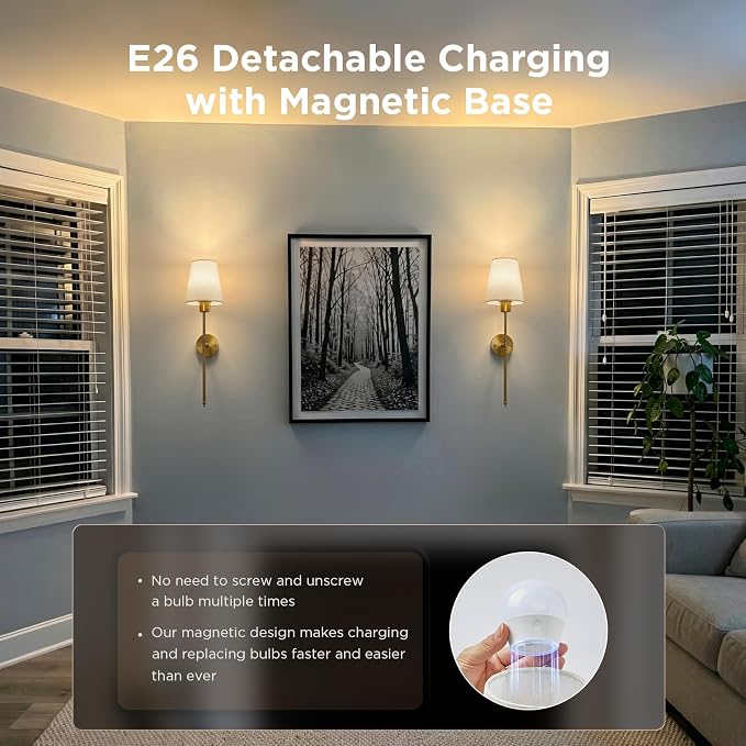 Brightown Battery Operated Wall Sconces Set of Two,Linen Sconces Wall Decor | RGBWW Rechargeable Wall Lights with Dimmable Magnetic Bulbs & Remote, Wireless Wall Lamp for Living Room Bedroom Hallway