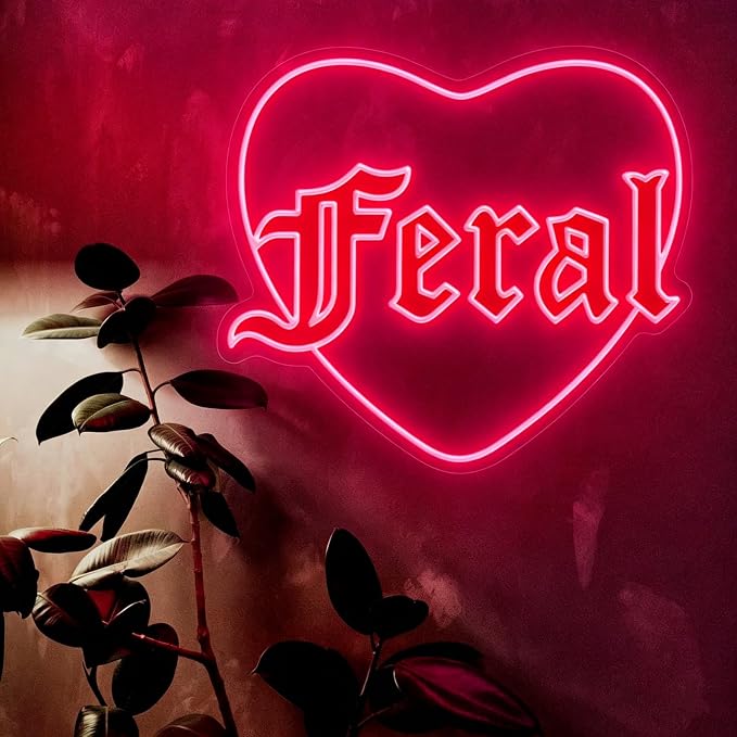 Feral Heart Neon Sign Red LED Neon Light for Wall Decor USB Powered Gothic Neon Sign for Bedroom Bar Party Tattoo Studio Bachelorette Trendy Wall Art Halloween Decoration Goth Lover Gifts