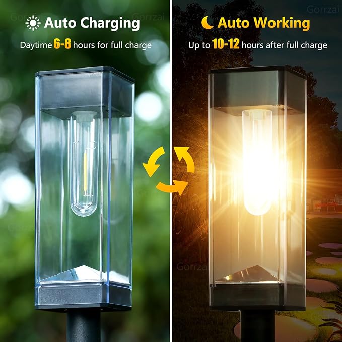 Solar Pathway Lights Outdoor Waterproof Landscape Lighting 4 Pack | Solar Lights Outdoor for Yard Driveway Garden Walkway Lawn Path Decor, Auto On/Off, LED Bright 3000K Tungsten Filament Bulb