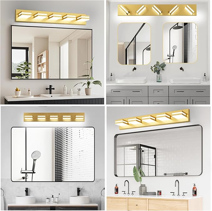 IZORRO LED Modern Bathroom Lights Fixtures(5-Light,Dimmable),Gold Acrylic Wall Lighting,Vanity Lights for Bathroom Over Mirror - 6000k 30In （No Assembly Required）